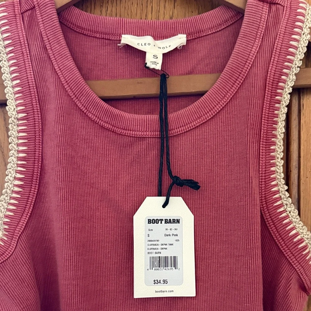 Cleo + Wolf Rose-Pink Crochet-Trim Sleeveless Tank Top - Picture 3 of 3